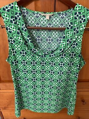 Banana Republic Sleeveless Green Geometric Cowl Neck Top